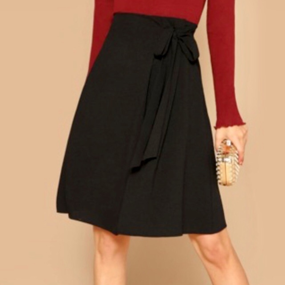 Black High Waisted Skirt with Side Tie